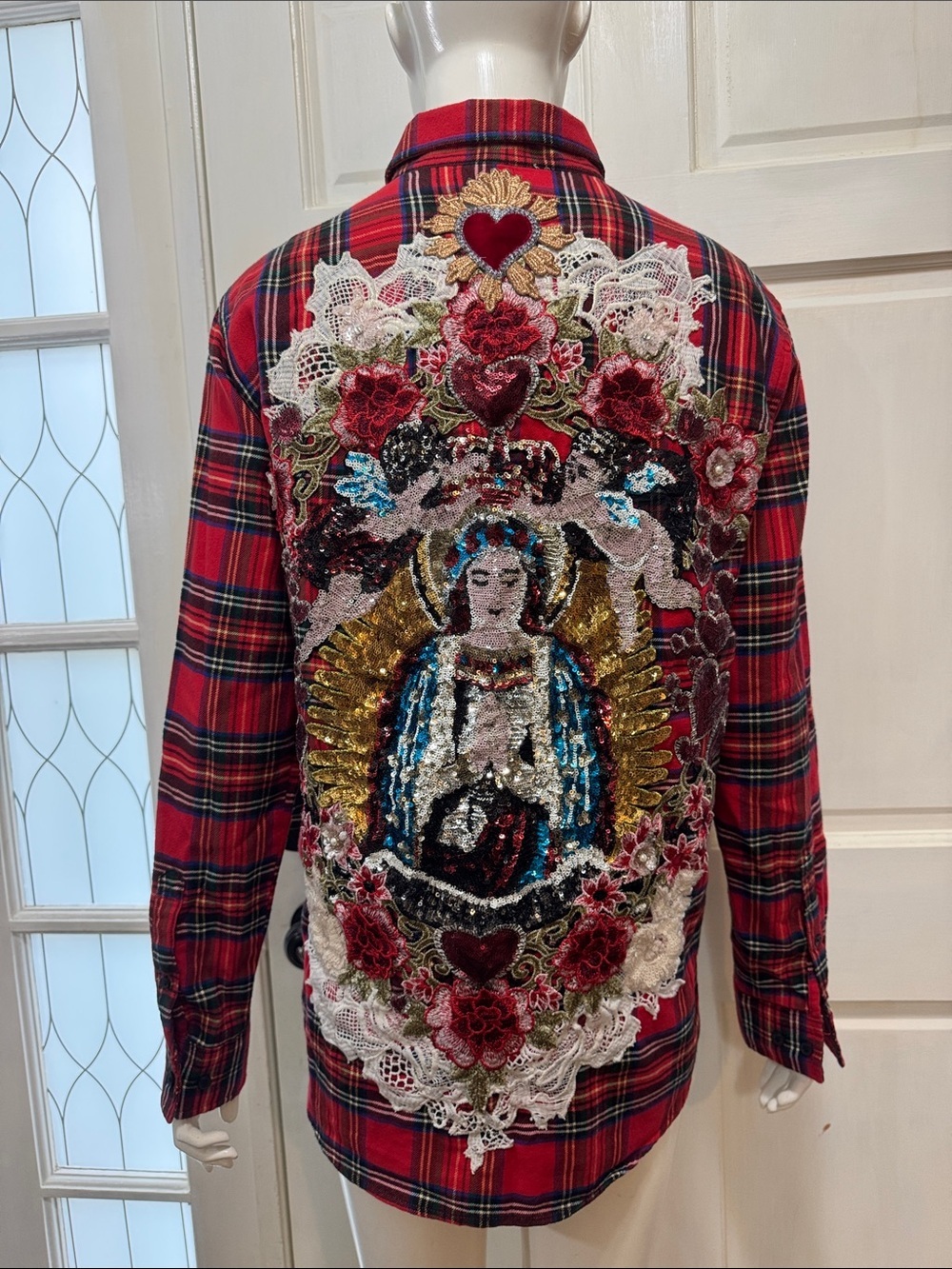 Pachamama Embellished/Embroidered Red Plaid Button-Up Shirt Size Small A3